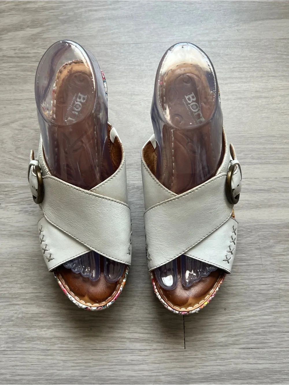 Børn White Leather Floral Platform Wedge Sandals Size 8M Boho